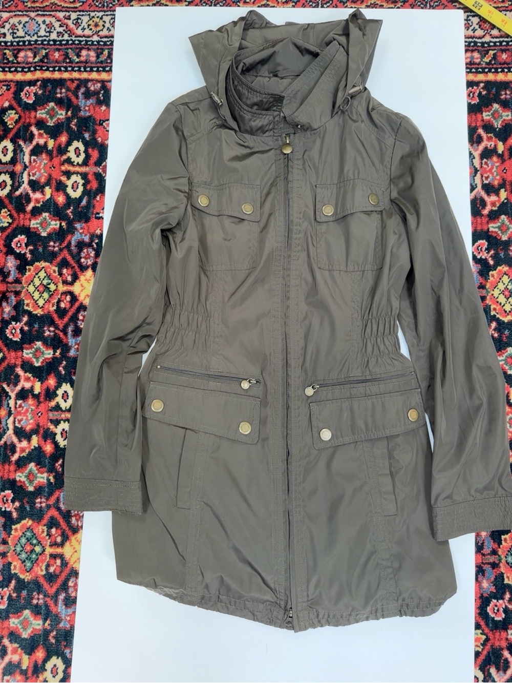 Laundry by Shelli Segal Hooded Utility Anorak Jacket Taupe Olive Small
